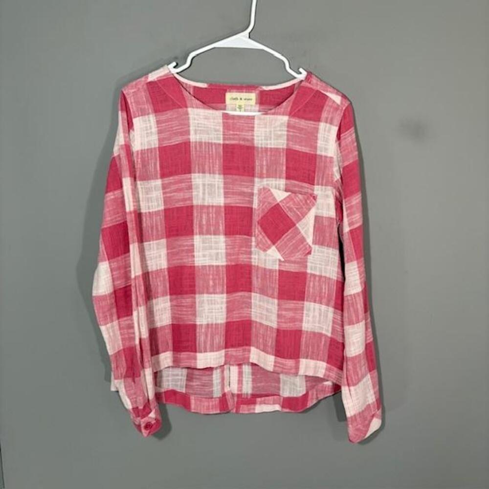 Cloth & Stone Blouse Womens Small Pink Plaid Button Back Long Sleeve Top
